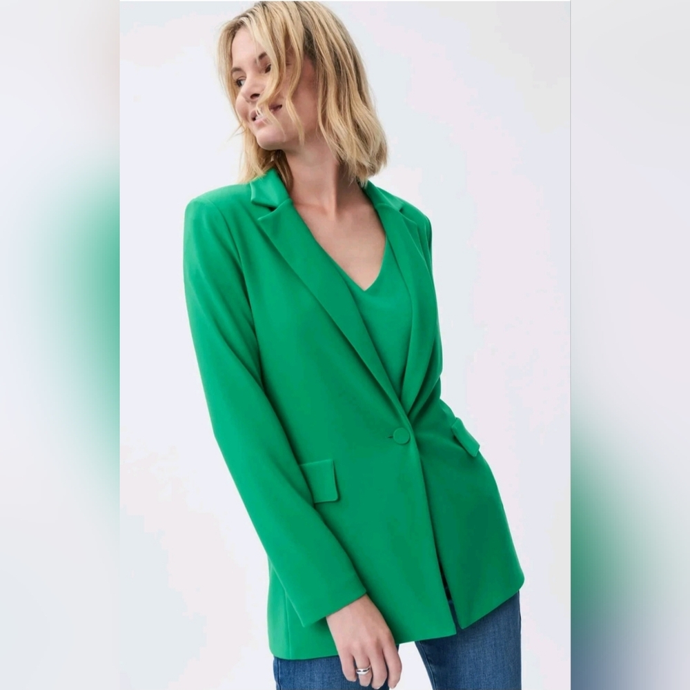 Joseph Ribkoff Green Open Front Jacket Soft Knit Blazer Office Siren